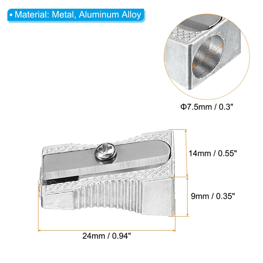 12Pcs Single Hole Pencil Sharpeners, Aluminum Manual Pencil Sharpener, Silver