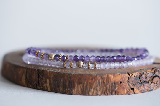 February Birthstone Bracelet, Purple Amethyst Gemstone Bracelet - Handmade Jewelry