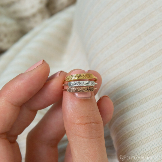 Fingerprint Ring Dainty Stacking in Sterling Silver, Gold, Rose Gold Jewelry Personalized Memorial Gift Rm27