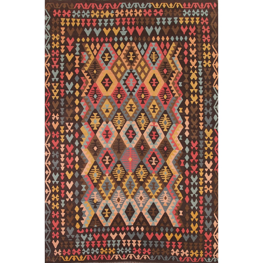 Reversible Tribal Kilim Colorful Area Rug Flat-weave Wool Carpet - 8'5"x 11'5"