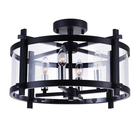 4 Light Flush Mount with Black Finish
