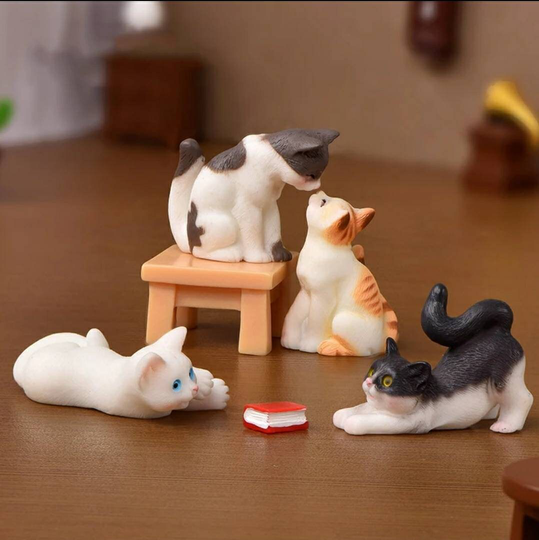 Miniature Cats With Books, Desk & Chair - Dollhouse - Fairy Garden - Gnome Micro Landscaping