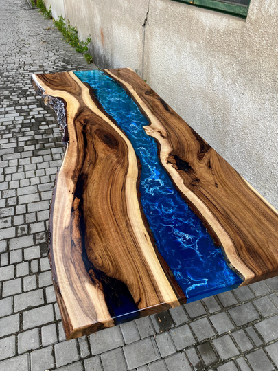 River Epoxy Resin Table, Live Edge Dining Coffee Ocean 100% Handmade, Custom Table