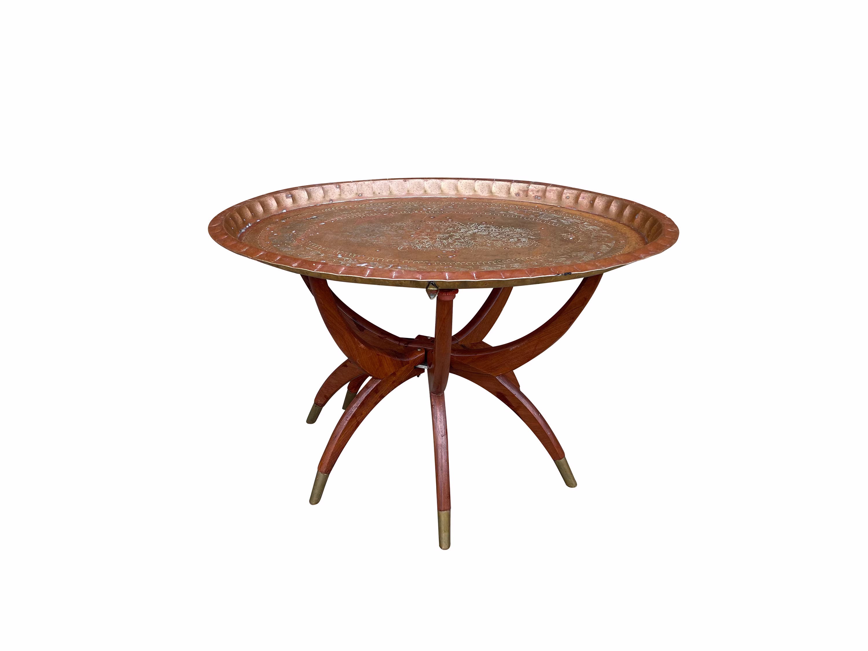 Vintage Brass Table Tray With Spider Leg Base, Large Etched Oval Tray/Table, Accent Table, Boho, Mid Century