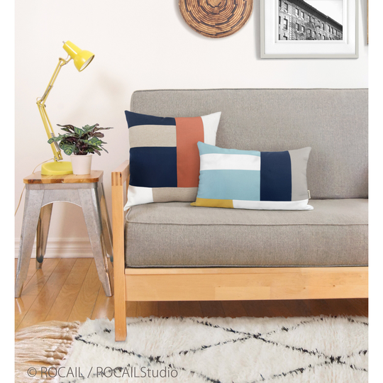 Custom Decorative Color Block Pillow Case | Personalized 12x18, 16x16, 18x18, 20x20 Geometric Patchwork Colorblock Accent Cushion Cover
