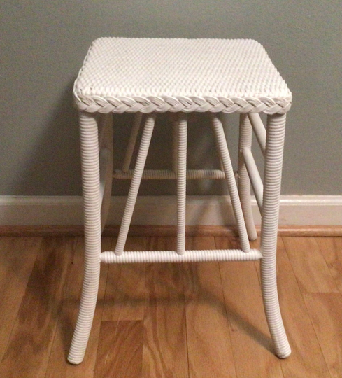 Vintage Wicker Table, Mid Century White Table With Spindle Legs, Small Beach Furniture, Top Measures 11 1/2" Square