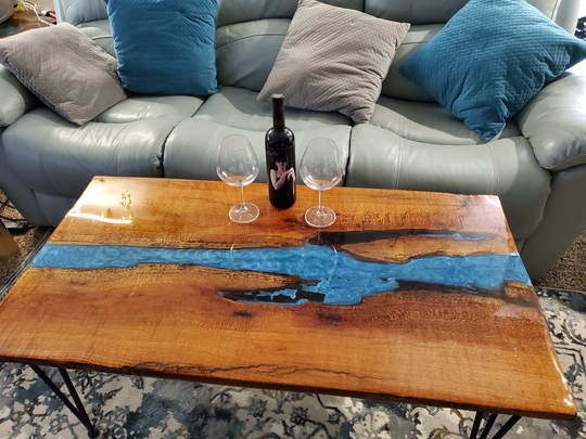 River Table Turquoise On Shimmering Silk Oak
