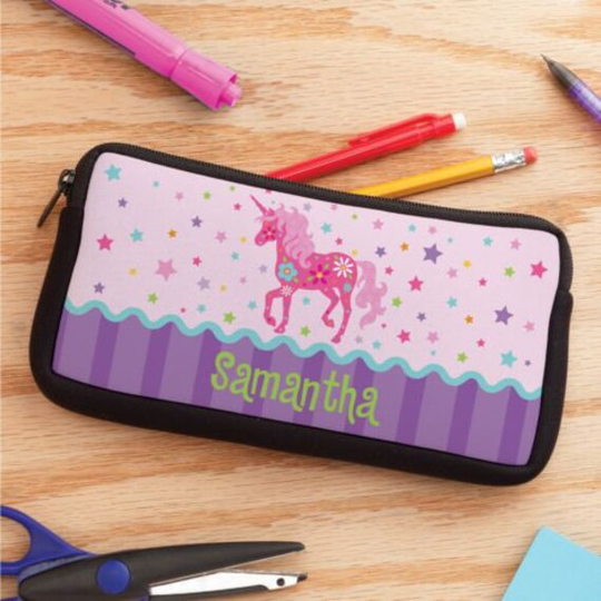 Pretty Unicorn Personalized Pencil Case, Customized Kids Pencils Pouch, Back To School Supplies