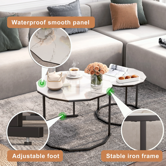 Marble Coffee Table 12-gon Shape,Artificial Marble Top and Metal Legs