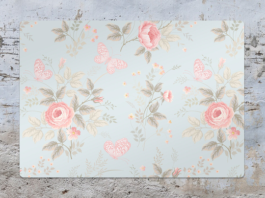 Roses & Butterflies Chair Mat, Blue Protective Pink Splat Floral Vinyl Floor Pad, Area Rug, Housewarming Gift