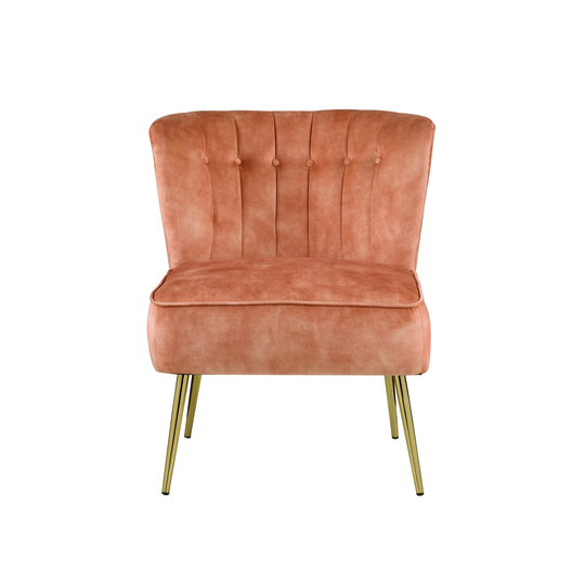 Contemporary Armless Accent Chair Living Room Chair Burnt Orange Velvet Padded Seat Lounge Chairs with Four Metal Leg