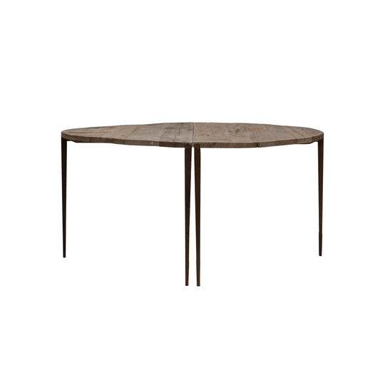 S/2 Reclaimed Pine Wood Table w Metal Legs, KD - Brown