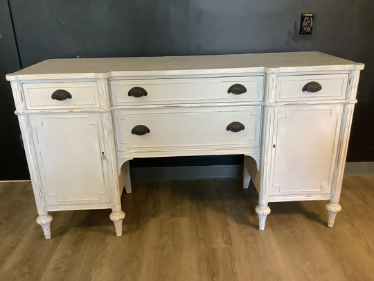 Hand Painted Buffet Sideboard Antique Light Gray White Country Farmhouse Vintage Home