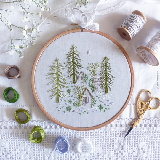 Snowy Night - Embroidery Art Kit, Gift Diy, Creative Craft Christmas Gift, Wall Embroidery, Winter Decor Diy