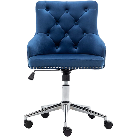 Home Office Chair Adjustable Velvet Navy Blue Tufted Leisure Chrome Nail Head Trim Upholsterey