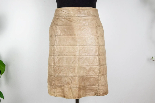 Vintage Beige Leather Pencil Mini Skirt