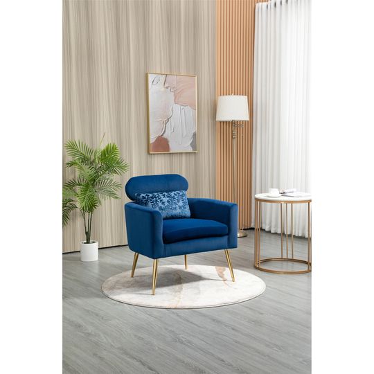 Velvet Accent Chair Lounge Chair, European Style Comfortable Armchair with Golden Feet for Living Room Bedroom Office, Navy