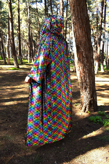 Hoodie Long Sequin Jacket, Lgbt Color Jacket, Raibow Caot, Loose Festival Jacket, Reversible Coat, Shabby Coat