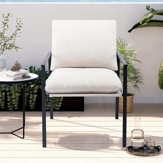 Minimalism Modern Metal Frame Living Room Chair Porch Chair Linen Accent Chair with Padded Backrest and Seat Cushion
