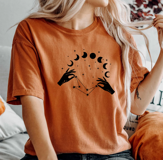 Comfort Colors Celestial Shirt, Witch Hand & Moon T-Shirt, Boho Comfy Oversized Shirt
