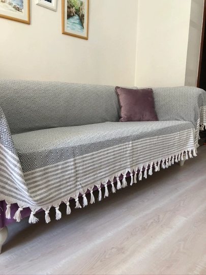 Grey Slipcovers, Woven Sofa Cover, Cotton Bed Natural Woven Large Linen Cover