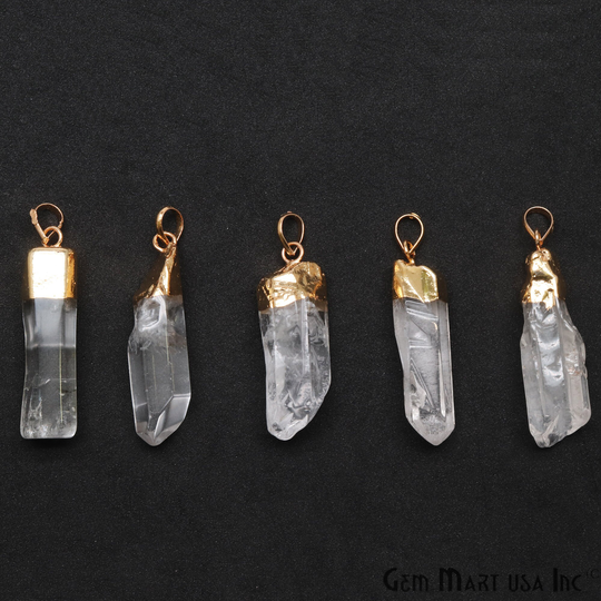 Crystal Point Pencil Pendant, 42x9mm 24K Gold Plated Gemstone Charm Pendant Gemmartusa | Gpcl-14046