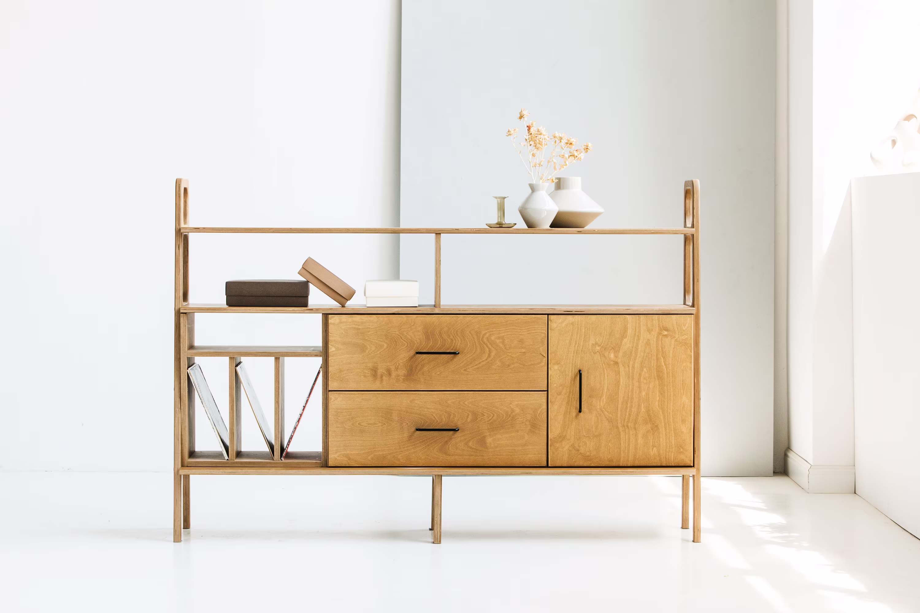 Minimalist Sideboard, Scandinavian Custom Size Media Console, Mid Century Modern Credenza, Century Record Cabinet