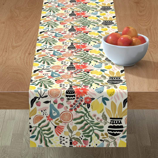 Bright Botanical Table Runner - Big Vegetables & Fruits By Noralou Modern Garden Vibrant Bold Cotton Sateen Spoonflower