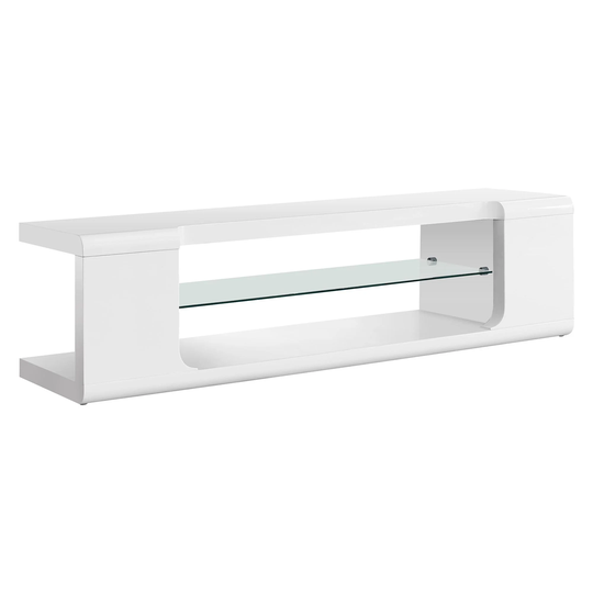 59" White Clear Rectangular TV Stand with Tempered Glass
