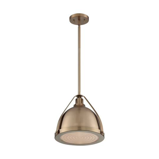 Barbett 1-Light Medium Pendant Fixture - Burnished Brass Finish with Fresnel Glass - Burnished Brass - Burnished Brass