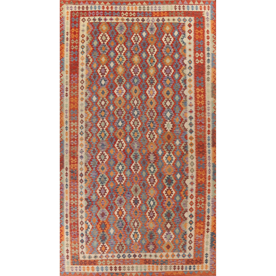 Colorful Kilim Reversible Large Rug Hand-Woven Wool Carpet - 9'10"x 16'4"