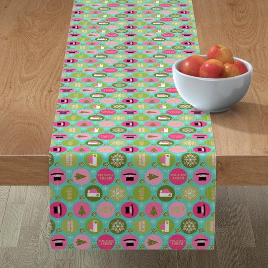 Christmas Icons Table Runner - Time Dots By Wickedrefined Snowflakes Holiday Joy Cotton Sateen Spoonflower