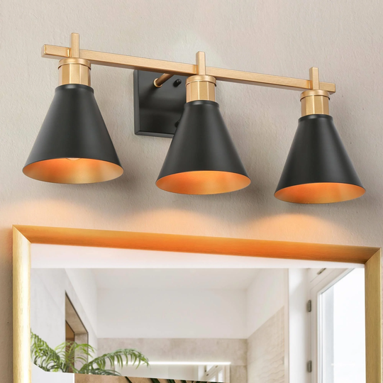 Reuel Modern Contemporary 3-Light Black Gold Bathroom Vanity Lights Metal Wall Sconces
