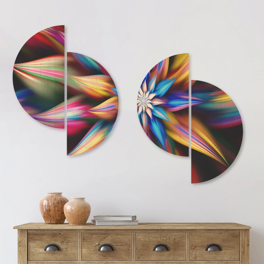 Designart 'Exotic Multi Color Flower Petals' Floral Wood Wall Art Set of 4 Half Circles - Multi-Color