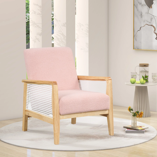 Armchair Rattan Mesh Upholstered Accent Chair, Velvet