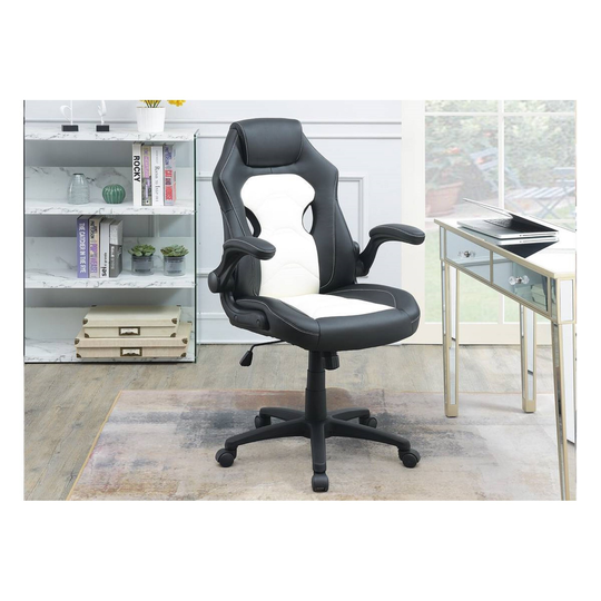 Adjustable Office Chair Upholstered 1pc Comfort Chair Relax Gaming Office Chair Ergonomic Work Chairs, Black and White Color