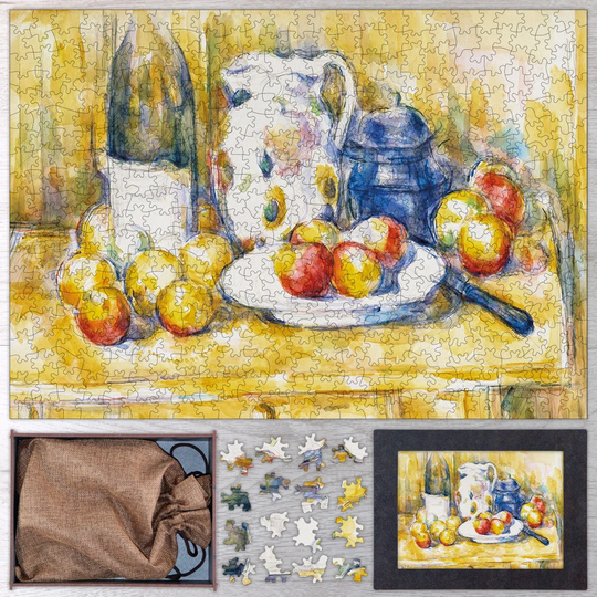 still Life With Apples On A Sideboard Wooden Puzzle By Paul Cézanne. Art Jigsaw Puzzles For Adults - 250, 500, 750 Or 1000 Pieces