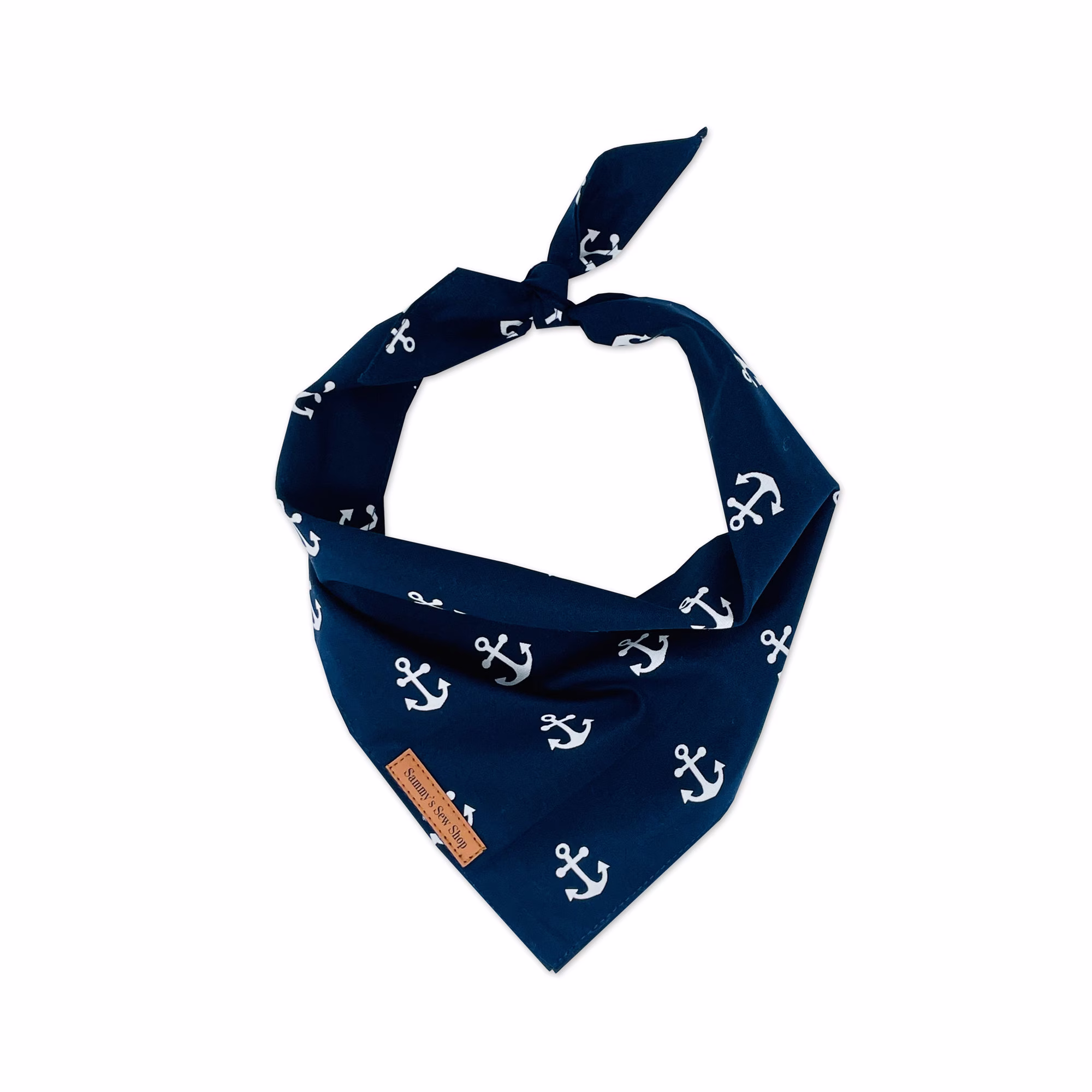 Navy Anchor Dog Bandana, Nautical Pet Neckwear, Beach Themed Blue & White Clothing, Personalized