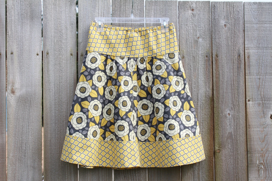 Mustard Yellow & Gray Semi Gathered Skirt, Quatrefoil A-Line Hip Custom Made To Fit Any Size, Or Length