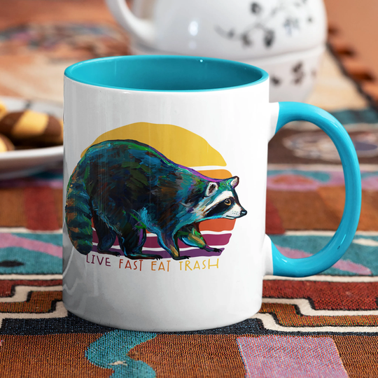 Funny Raccoon Mug, Mug With Color Inside, Live Fast Eat Trash, Lover Gift, Coffee Mugs, Home Decor, Gift
