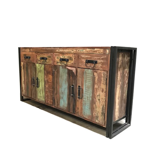 Handmade Old Reclaimed Wood and Iron 4-door 4-drawer Sideboard (India)