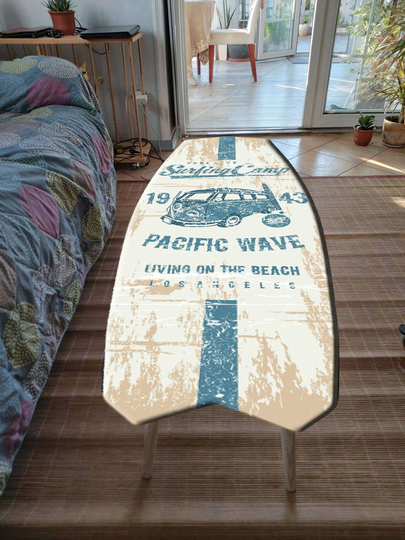 Surfboard Table, Surfing Camp Sign, Gift, Bar Decor, Beach Art Decor