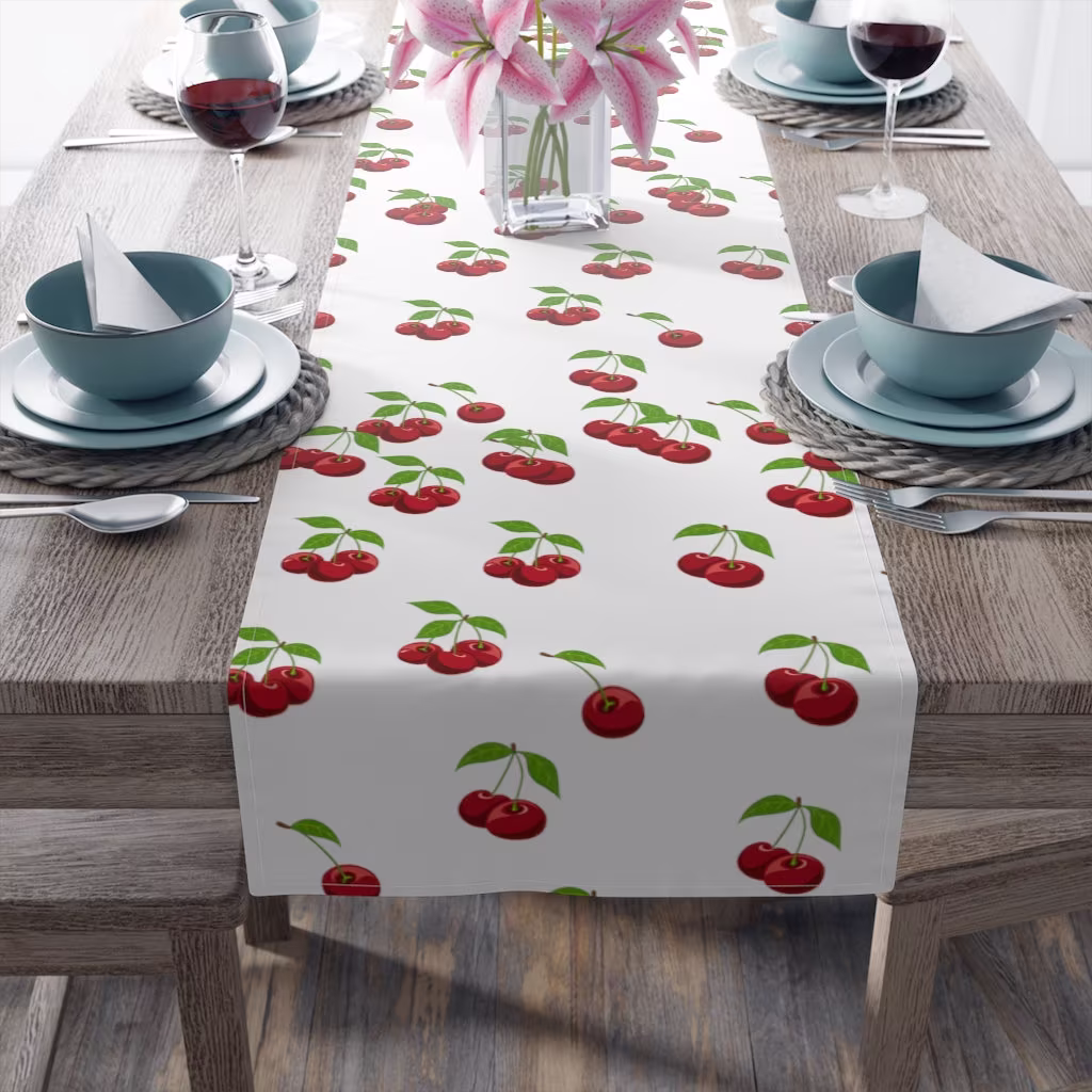 Cherry Table Runner, Mothers Day Gift, Red Housewarming Gift For Mom, Pattern Decor, Decor