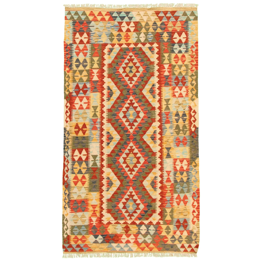 ECARPETGALLERY Flat-weave Bold and Colorful Multi Color Wool Kilim - 3'7 x 6'4