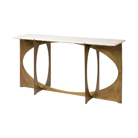 Reinhold I Round White Marble Top w/ Gold Metal Base Coffee Table