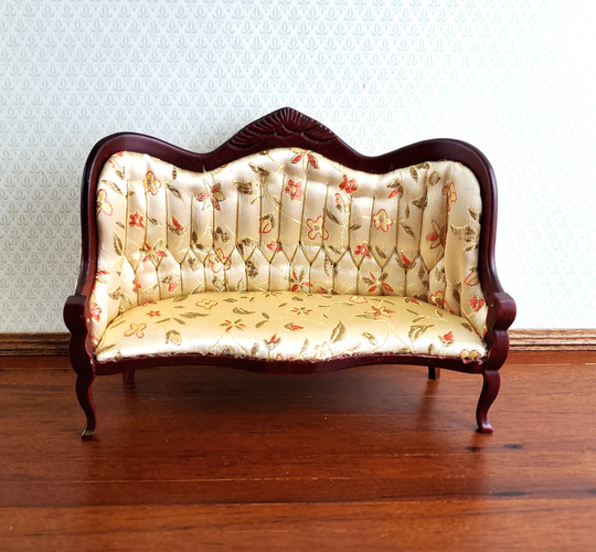 Dollhouse Sofa Couch Victorian Style Floral Print 112 Scale Miniature Mahogany Finish