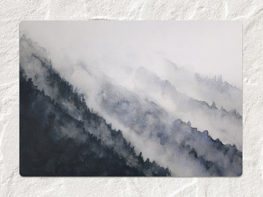 Landscape Mountain Fog Chair Mat, Gray Vinyl Floor Light Protective Hill Splat Pvc Office Room Rug, Gift Idea
