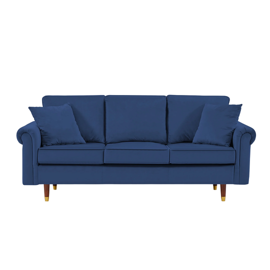 Modern 3 Seater Sofa with Wood Legs,Velvet Sofa Couch with 2 Pillows