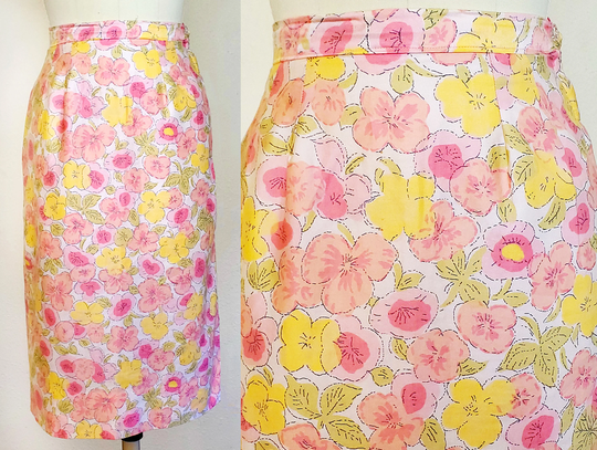 Real 1950S Wiggle Skirt Xxs Size 00 Waist 22" Women's 50S Vintage Cotton Blend Spring Summer Easter Pencil