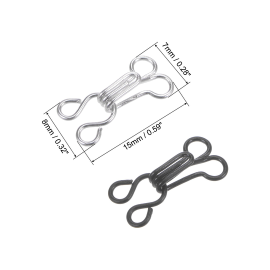 100 Sets Sewing Hooks and Eyes Closure, Copper 15mmx7mm Black & Silver Tone - Mutil Color - 23mmx11mm